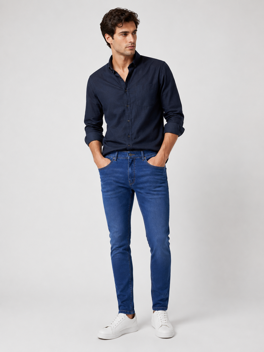 Men’s Slim Fit Jeans – Medium Blue Stretch Denim